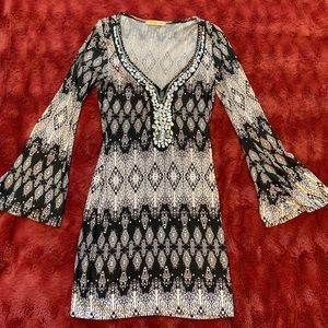 Arden B black and white dress with jeweled detail